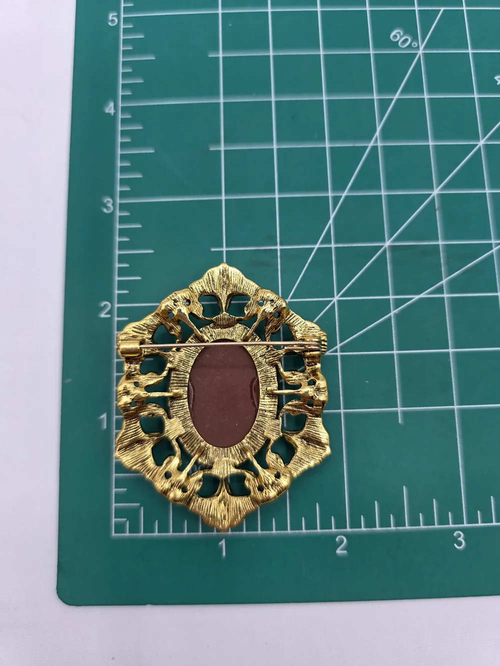 Vintage Style Cameo Brooch with Gold Filigree and Amber Crystal Accents